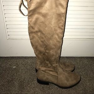 Knee high beige suede boots
